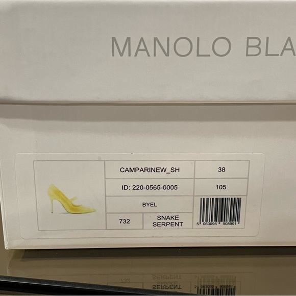 MANOLO BLAHNIK Yellow Mary Jane Snakeskin Heels Pumps CAMPARI Sz 38 NEW $995 - Picture 15 of 15